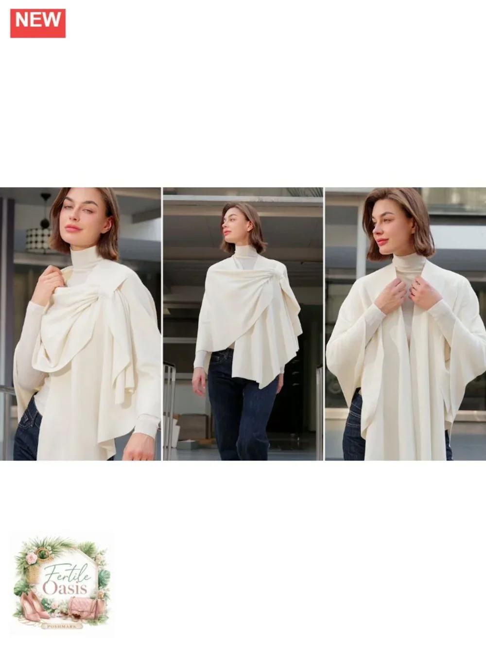 Knitted Poncho Cape Wrap, Viscose Blend Shawl, Travel & Evening Wear
